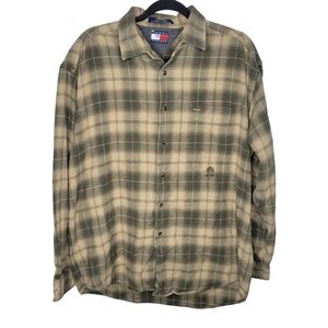 Vintage 90s Tommy Hilfiger Flannel Earth Tones Button Down Shirt Size Medium